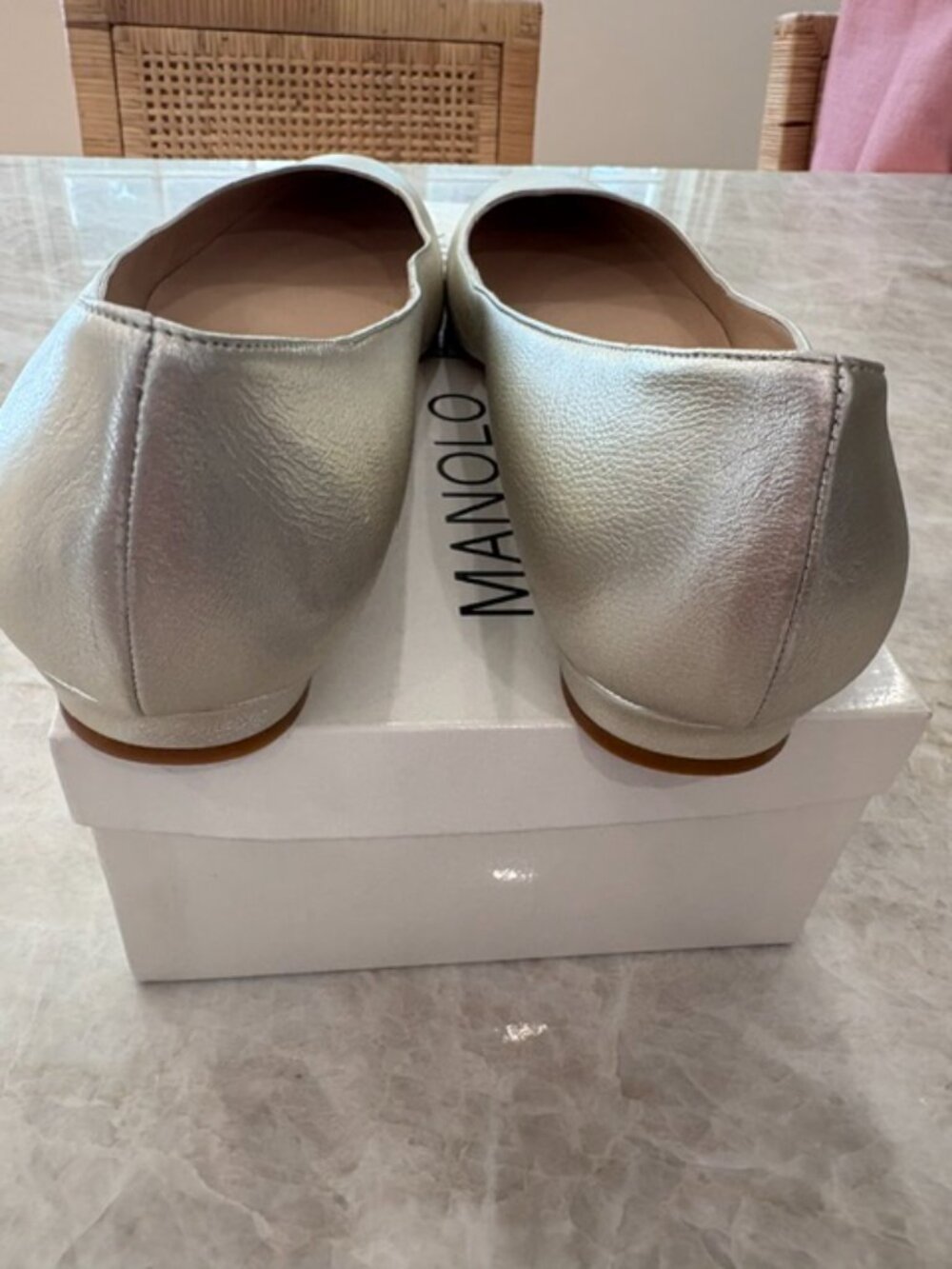 Manolo Blahnik "Juby" Round-Toe Flats in Silver, Size 40 (10) - Picture 4 of 13